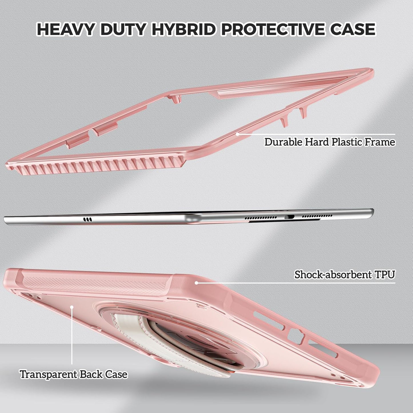 ProCase Rugged iPad Case for 10.2" (9th/8th/7th Gen) – Heavy‑Duty Cover with Hand Strap & Kickstand | Pink | UK