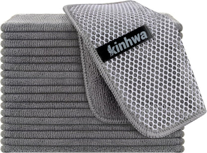 Microfibre Dish Cloths 6-Pack | Super Absorbent Quick-Dry Kitchen Cleaning Cloths with Scrubbing Side — 30 x 30 cm