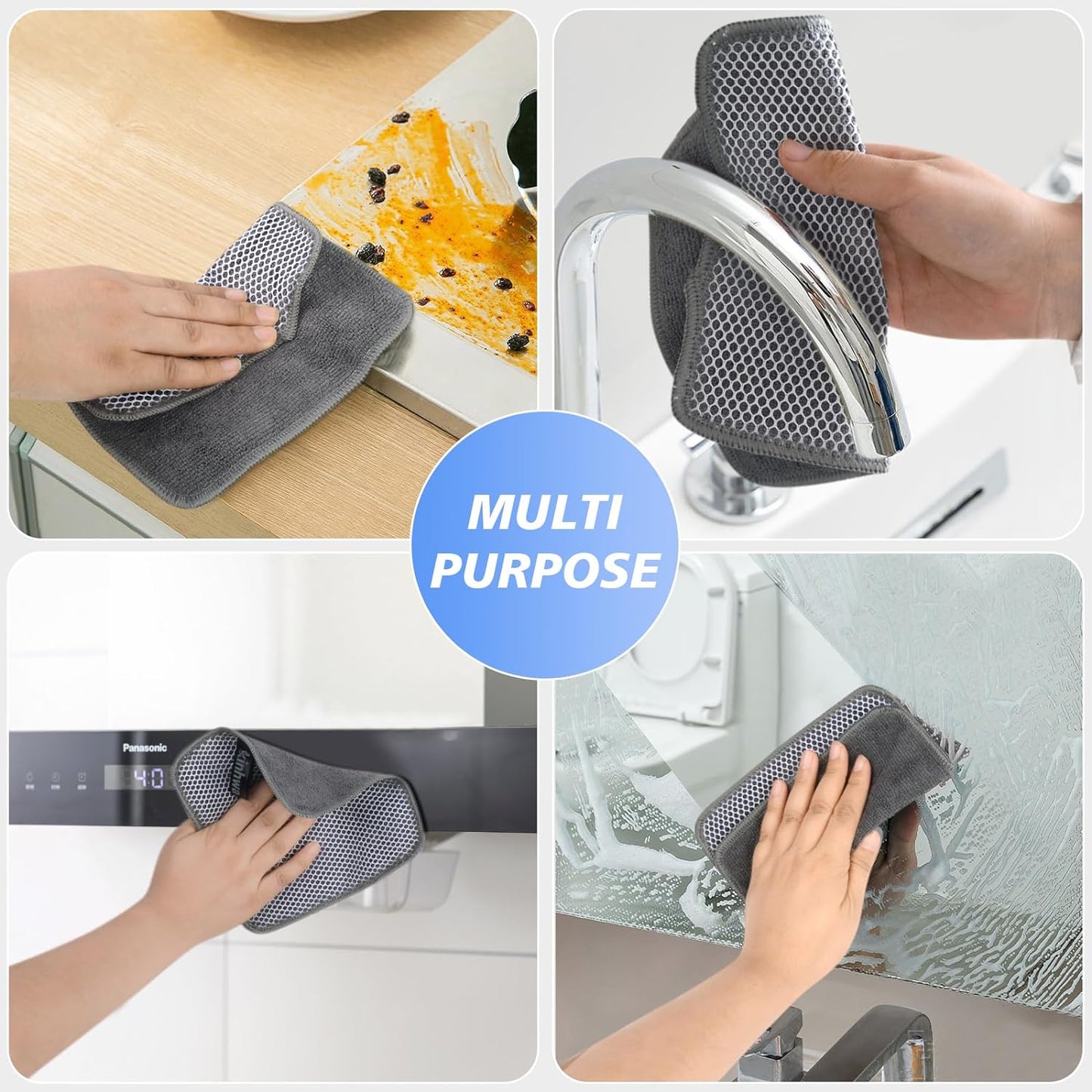 Microfibre Dish Cloths 6-Pack | Super Absorbent Quick-Dry Kitchen Cleaning Cloths with Scrubbing Side — 30 x 30 cm