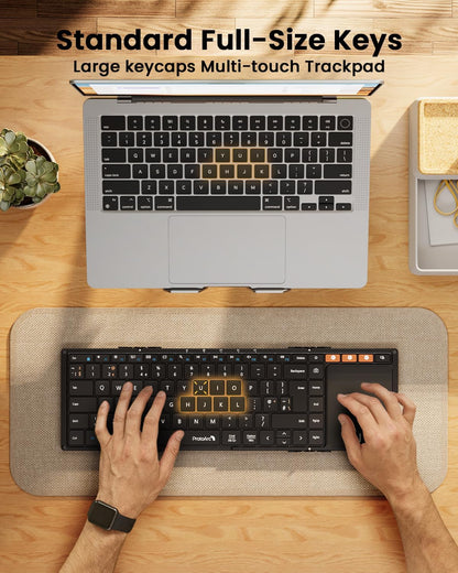 ProtoArc XK01‑TP Foldable Bluetooth Keyboard with Touchpad – Portable Travel Keyboard (Black)