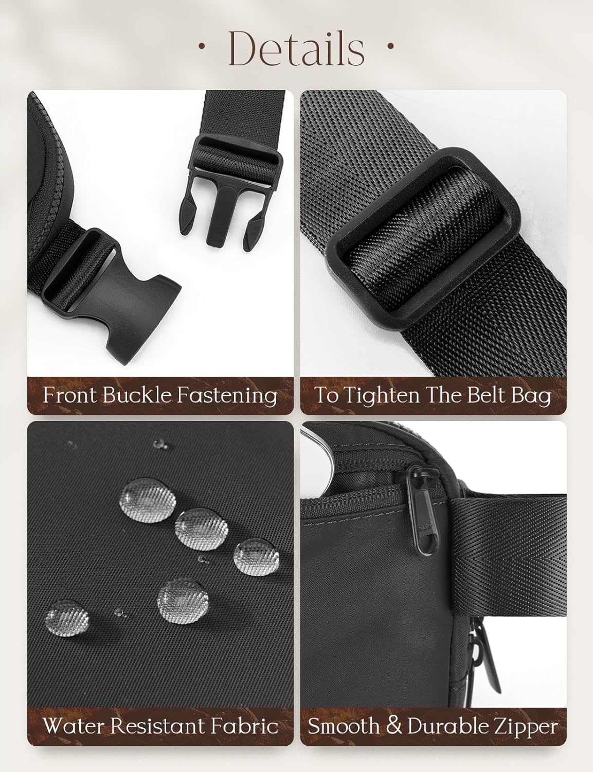 BALEAF Belt Bag Women Crossbody Fanny Pack Fashion Waist Packs Adjustable Strap Black 1L