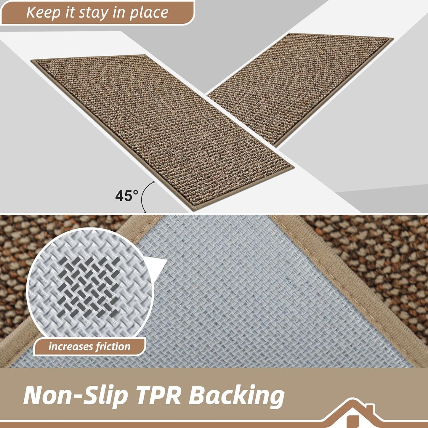 Beqhause Indoor Doormat 60×90cm – Washable Non‑Slip Low Profile Dirt Trapper Entrance Mat (Beige)