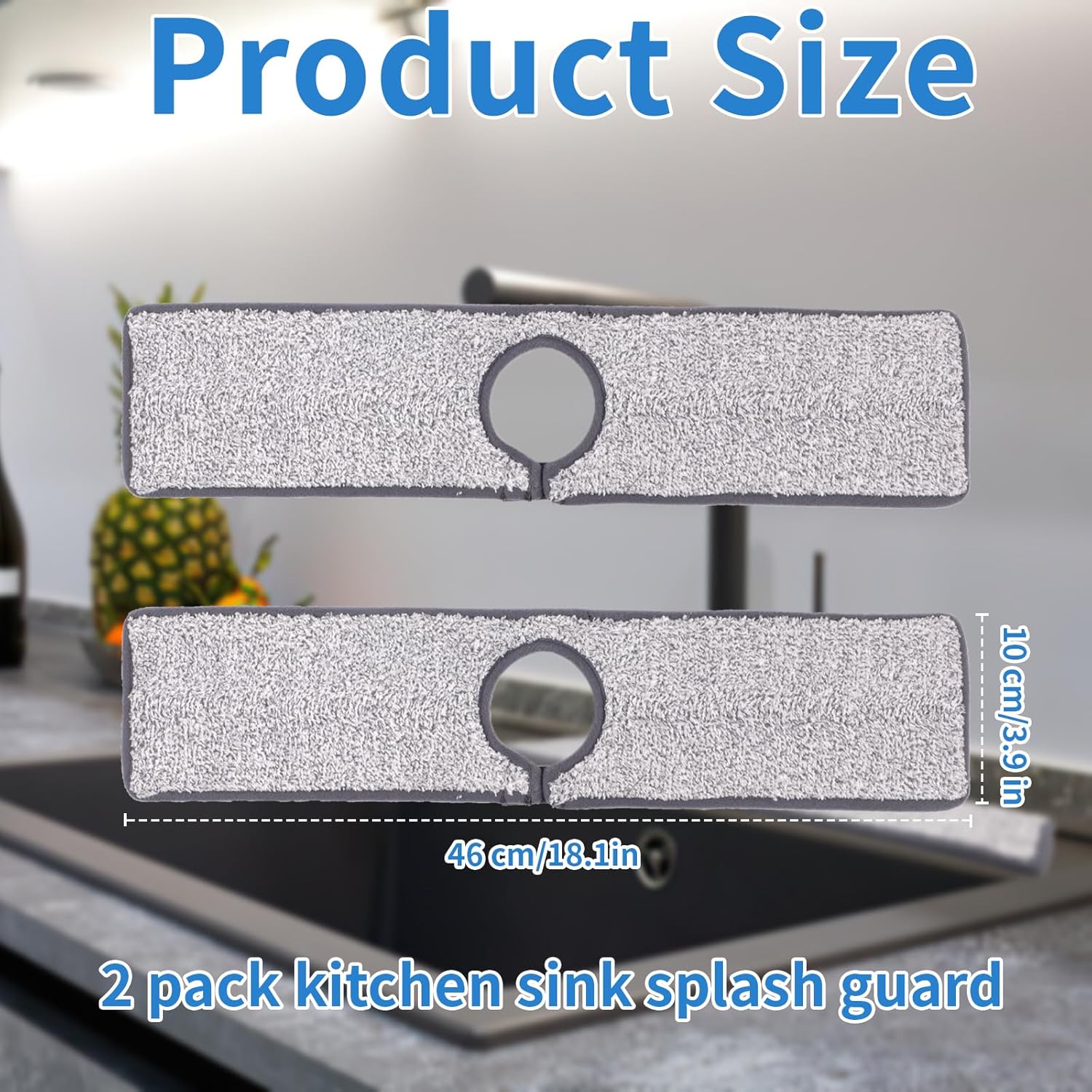 Kitchen Sink Splash Guard 2 Pcs Grey Sink Splash Guard Drying Sink Faucet Absorbent Mat 18.1 * 3.9 Inch Faucet Mat