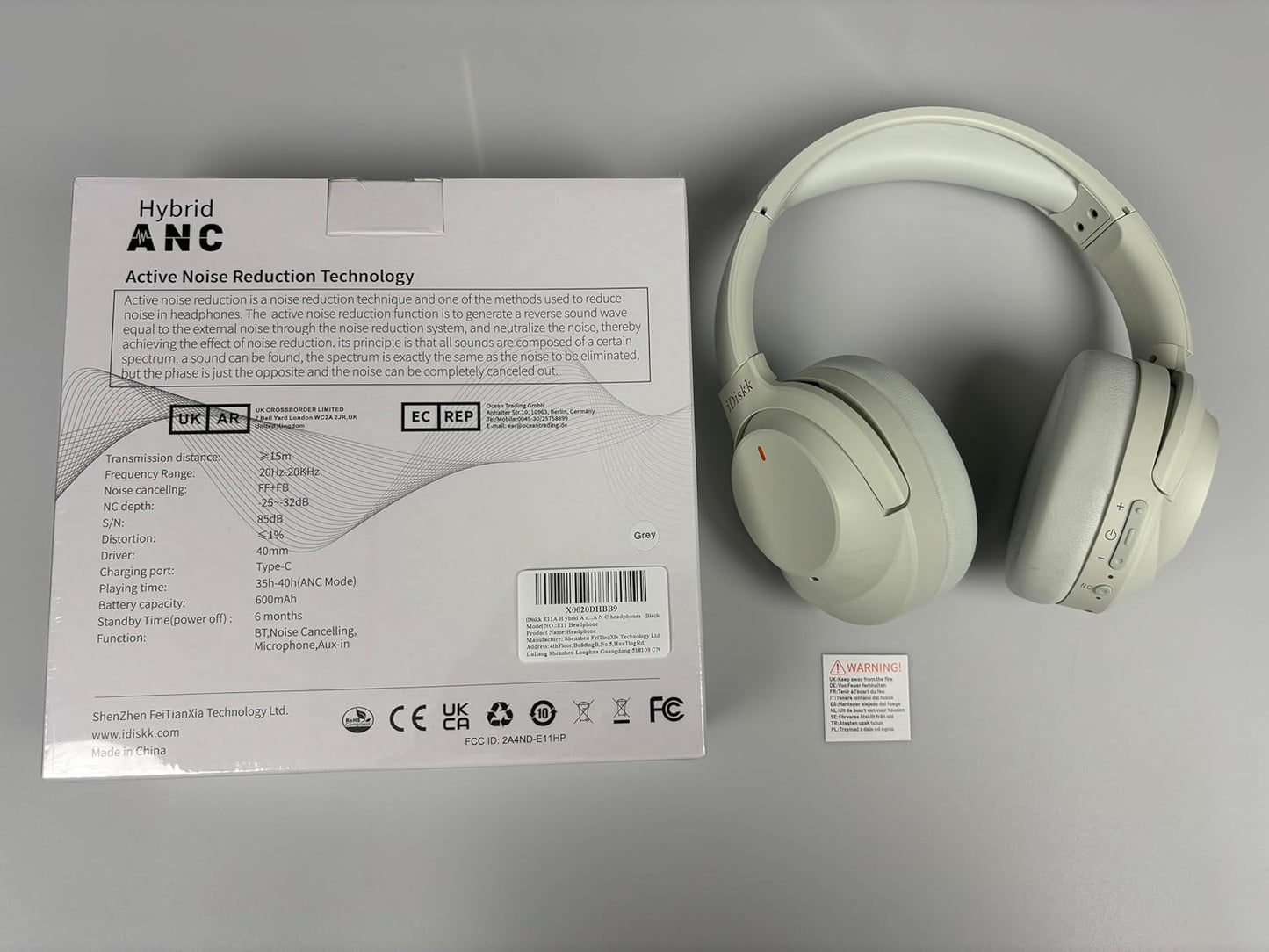 iDiskk ANC Hybrid Wireless Over‑Ear Headphones – Bluetooth 5.3, Mic, Deep Bass (Grey)