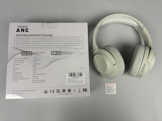 iDiskk ANC Hybrid Wireless Over‑Ear Headphones – Bluetooth 5.3, Mic, Deep Bass (Grey)