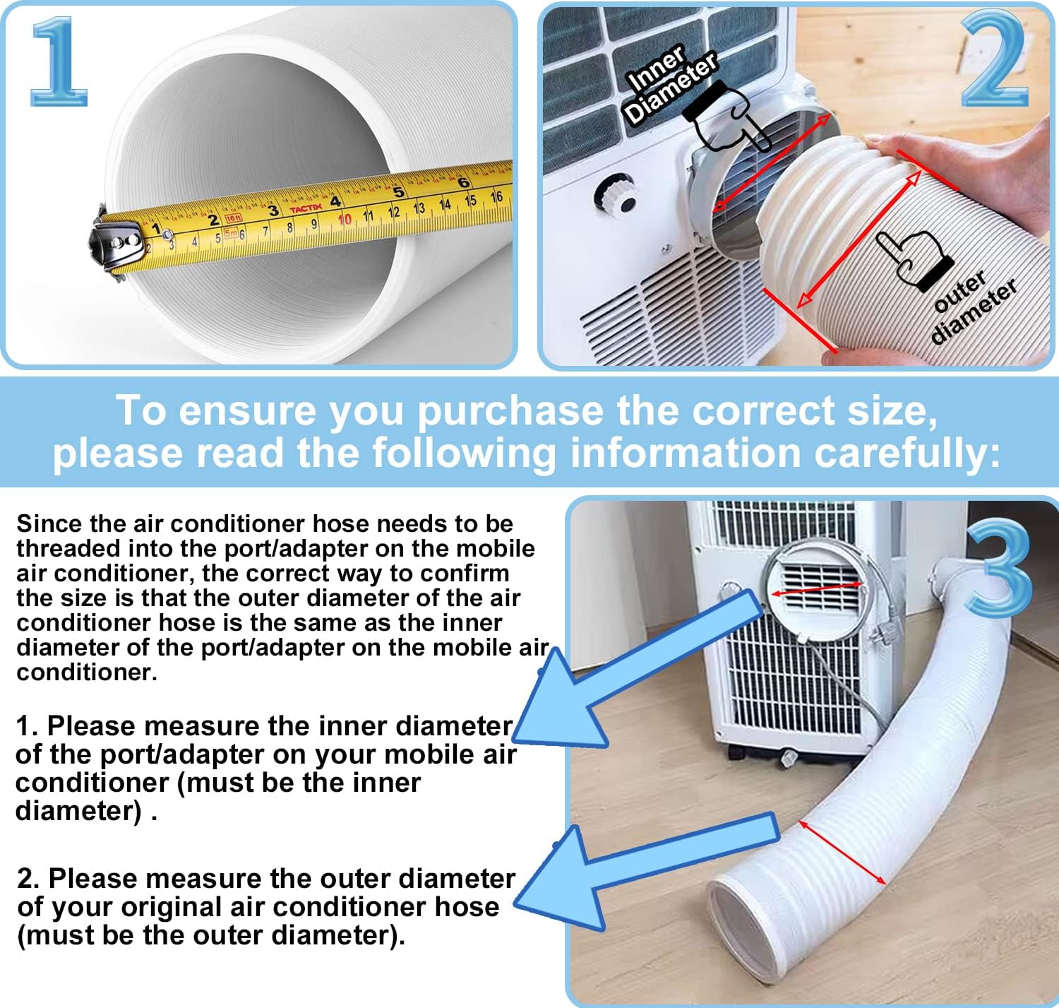 BULLA Air Conditioner Exhaust Hose Extension – 5.9’’/5.12’’ Diameter 118’’ Long Portable AC Vent Hose Anti-Clockwise