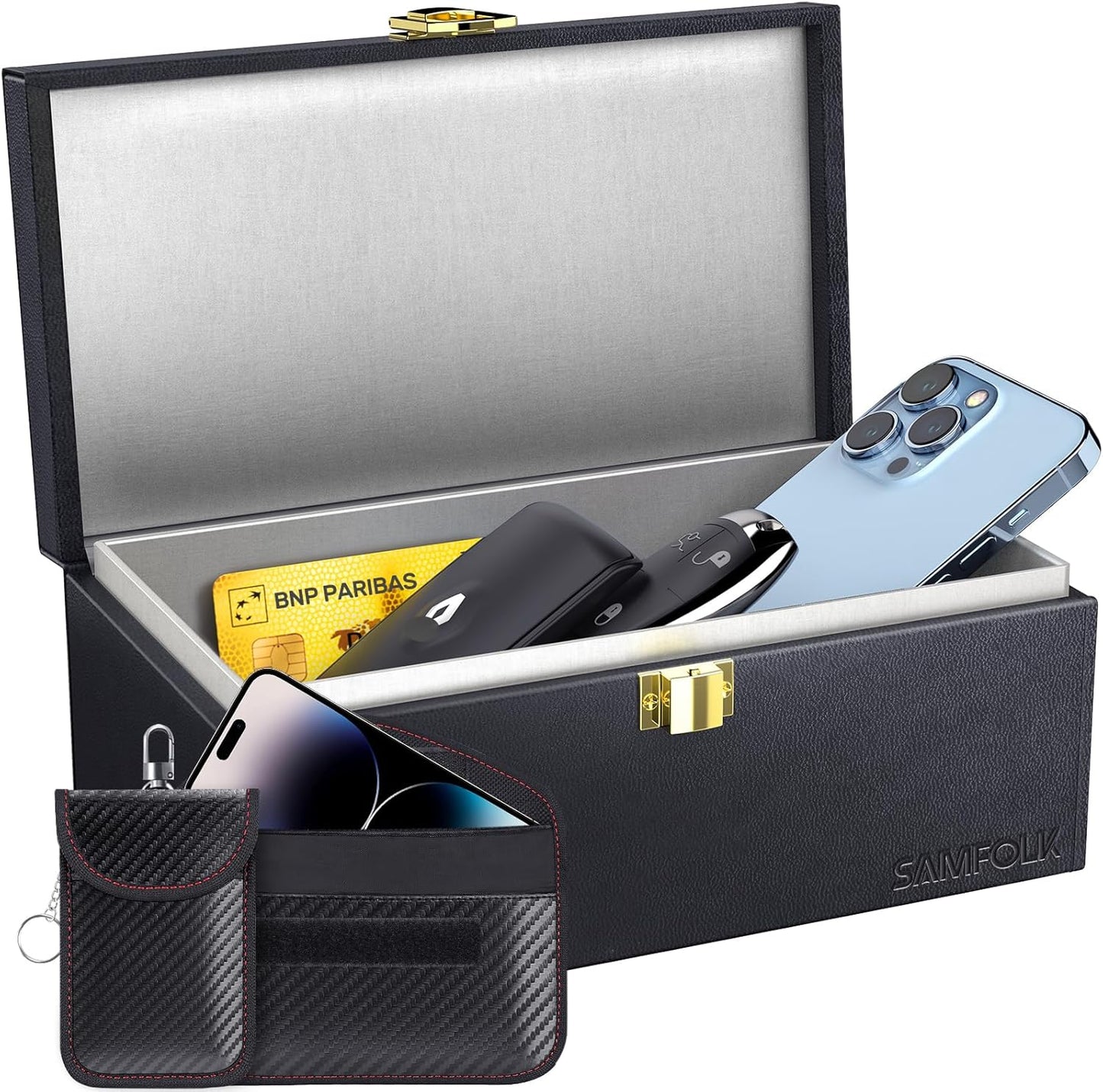 Faraday Box 3-Piece Set | Car Key Signal Blocker, RFID Anti-Theft Protection with Phone & Key Pouches