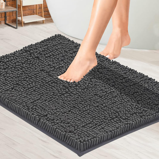 MAYSHINE Chenille Bath Mat – Non-Slip & Absorbent, Machine Washable Toilet Mat – Soft Plush Bathroom Rug, Bathroom Accessory (Charcoal Grey, 50x80cm)