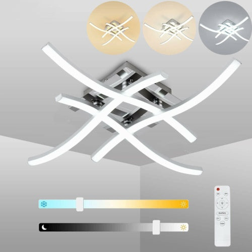 Modern LED Ceiling Light – 4 Wave Dimmable Lamps with Remote Control | Adjustable Colour Temperature for Kitchen, Living Room, Bedroom (24W, 3000K–6000K)
