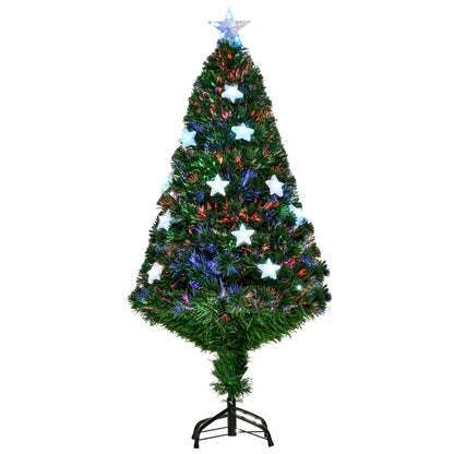 HOMCOM 4FT Prelit Artificial Christmas Tree Fibre Optic Star LED Light Holiday Home Xmas Decoration with LED Light for Indoor Party, Green