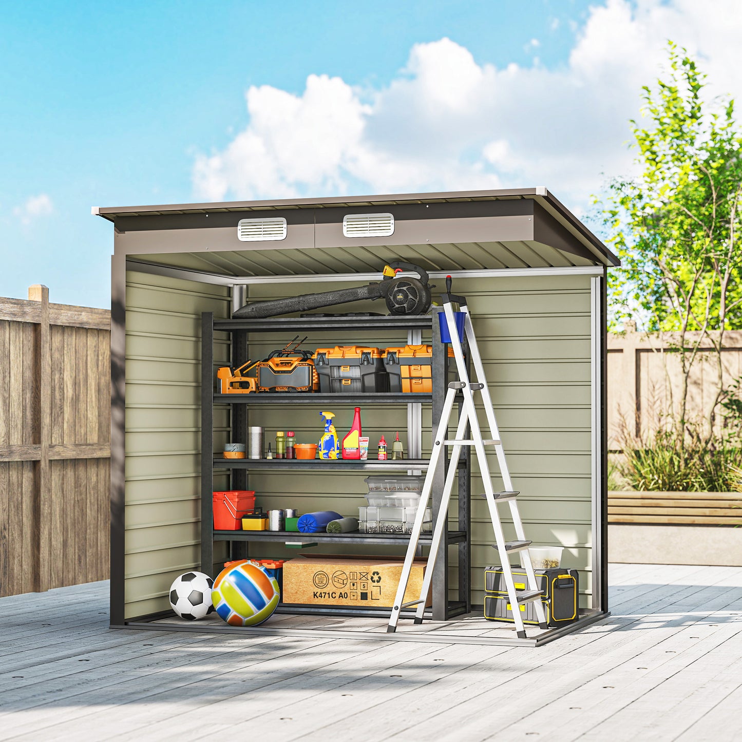 Outsunny 4 x 6ft Galvanised Metal Garden Shed | Grey