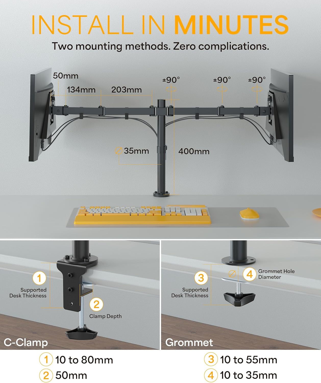 Dual 27" Monitor Arm Desk Mount – VESA Compatible, Up to 8kg per Arm, Cable Management (NZ‑ARM‑01)