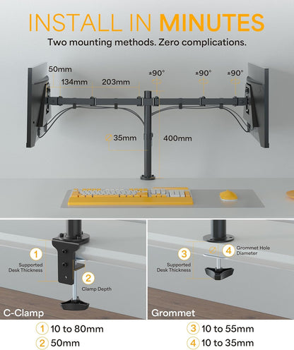 Dual 27" Monitor Arm Desk Mount – VESA Compatible, Up to 8kg per Arm, Cable Management (NZ‑ARM‑01)