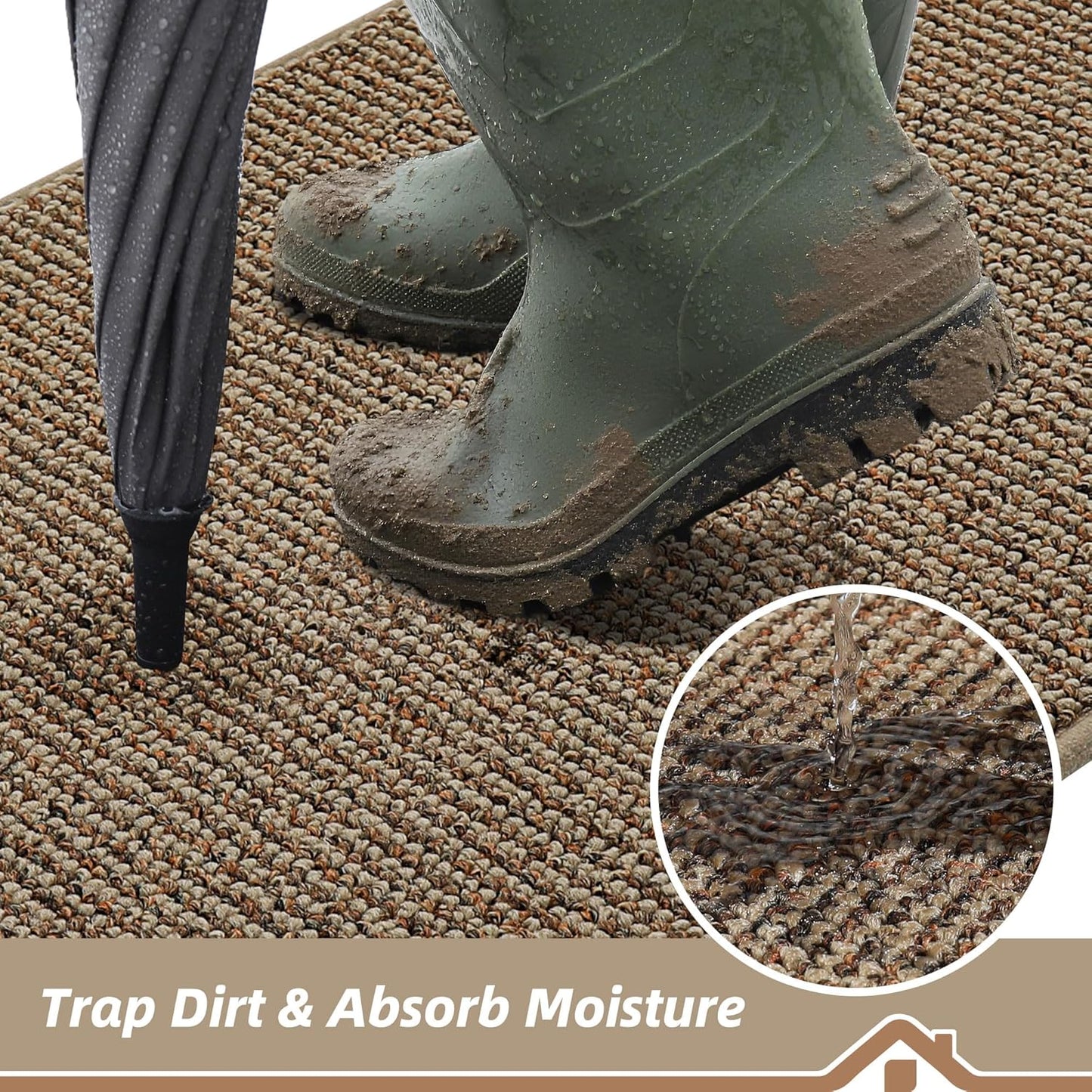 Beqhause Indoor Doormat 60×90cm – Washable Non‑Slip Low Profile Dirt Trapper Entrance Mat (Beige)