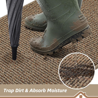 Beqhause Indoor Doormat 60×90cm – Washable Non‑Slip Low Profile Dirt Trapper Entrance Mat (Beige)
