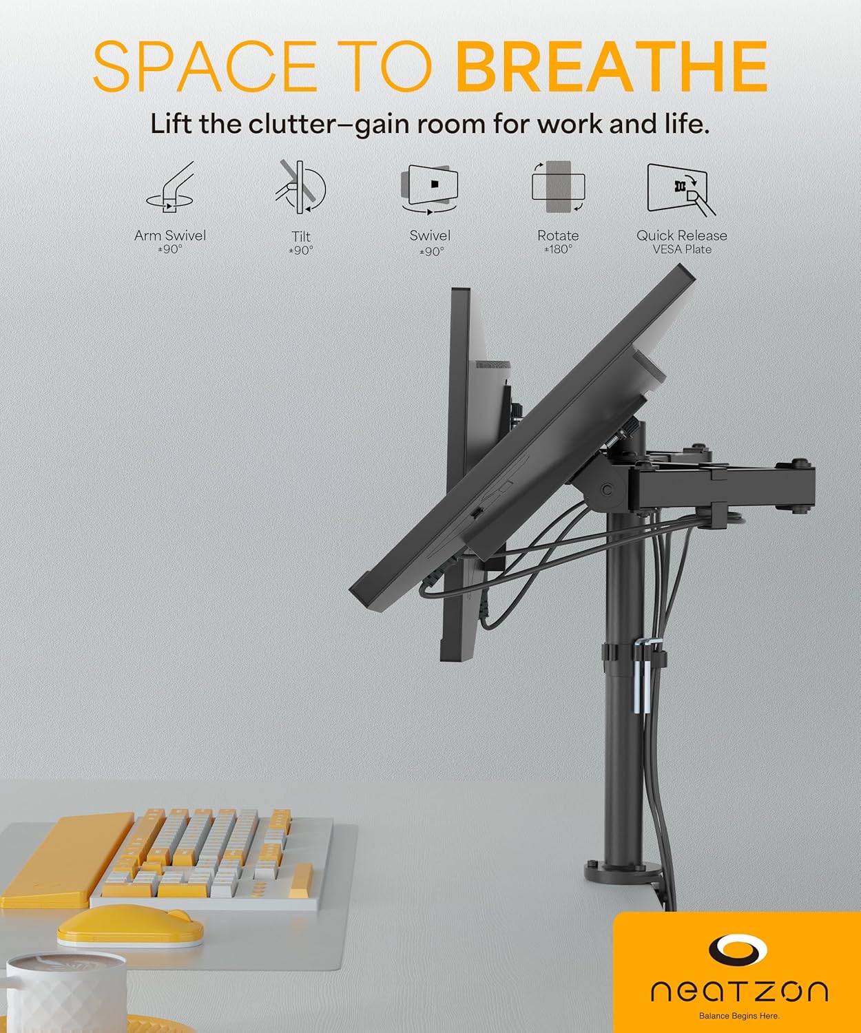 Dual 27" Monitor Arm Desk Mount – VESA Compatible, Up to 8kg per Arm, Cable Management (NZ‑ARM‑01)