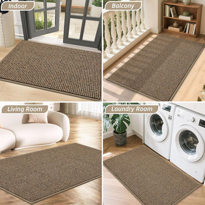 Beqhause Indoor Doormat 60×90cm – Washable Non‑Slip Low Profile Dirt Trapper Entrance Mat (Beige)