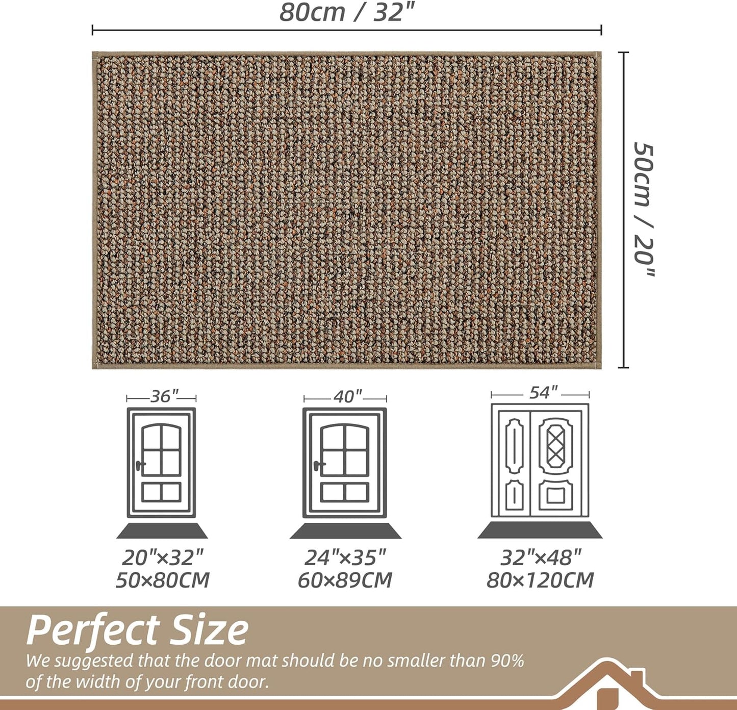 Beqhause Indoor Doormat 60×90cm – Washable Non‑Slip Low Profile Dirt Trapper Entrance Mat (Beige)