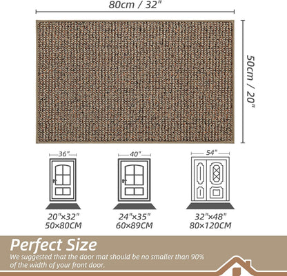 Beqhause Indoor Doormat 60×90cm – Washable Non‑Slip Low Profile Dirt Trapper Entrance Mat (Beige)