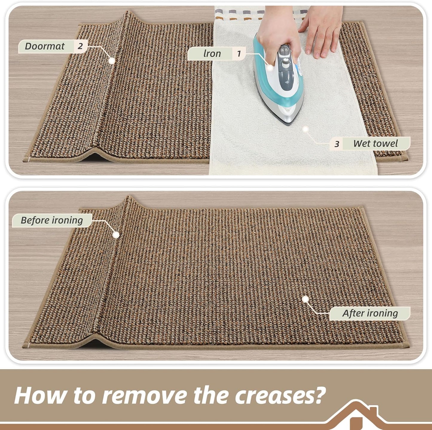 Beqhause Indoor Doormat 60×90cm – Washable Non‑Slip Low Profile Dirt Trapper Entrance Mat (Beige)