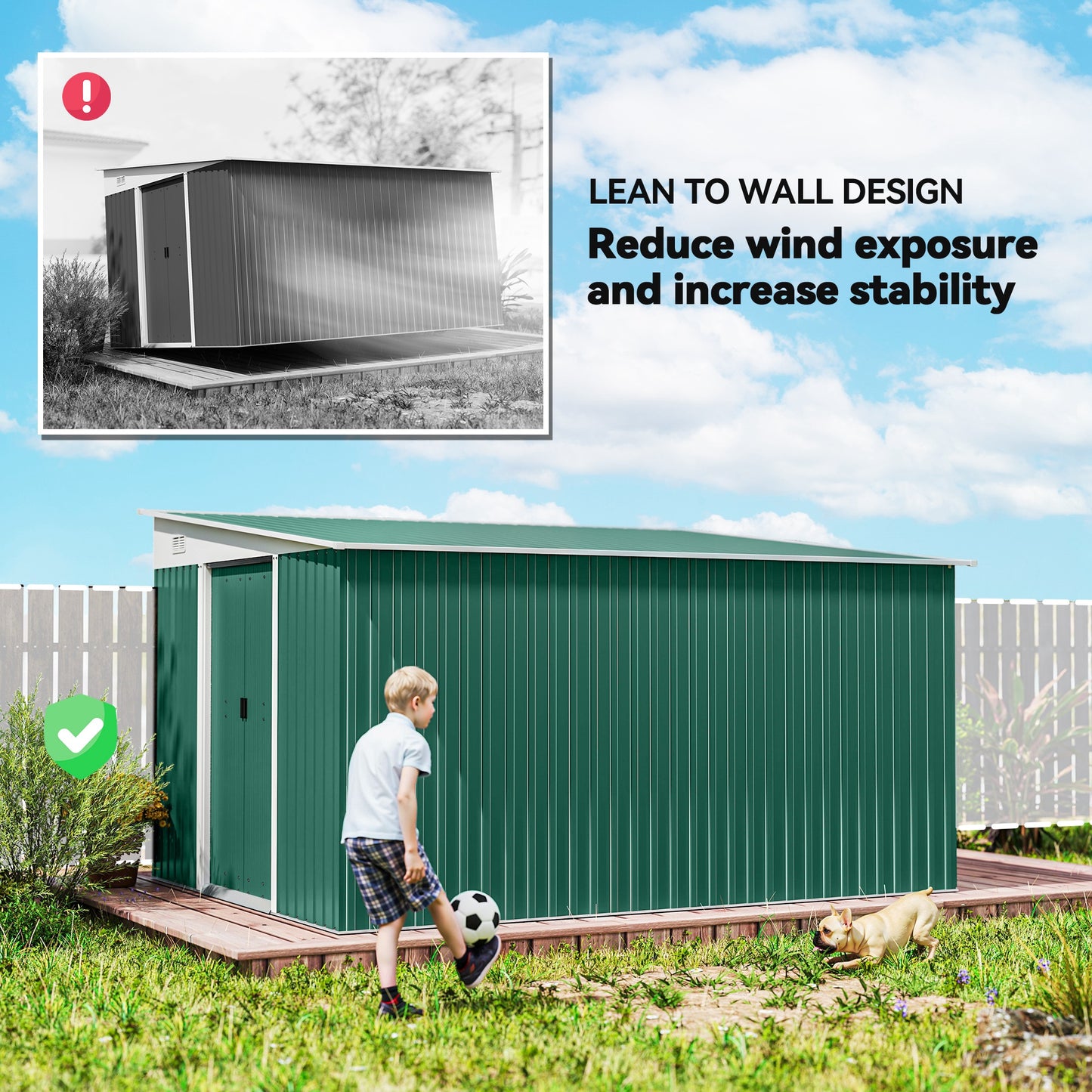 Outsunny 11.3 x 9.2ft Metal Garden Storage Shed | Green Tool & Bike Store