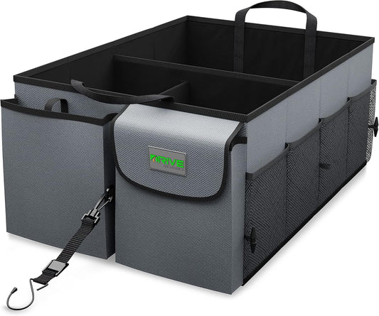 Drive Auto Car Boot Organiser – Robust, Collapsible, Multi-Compartment Car Trunk Organizer Box w/Adjustable Straps & Handles - Essential Car Accessories