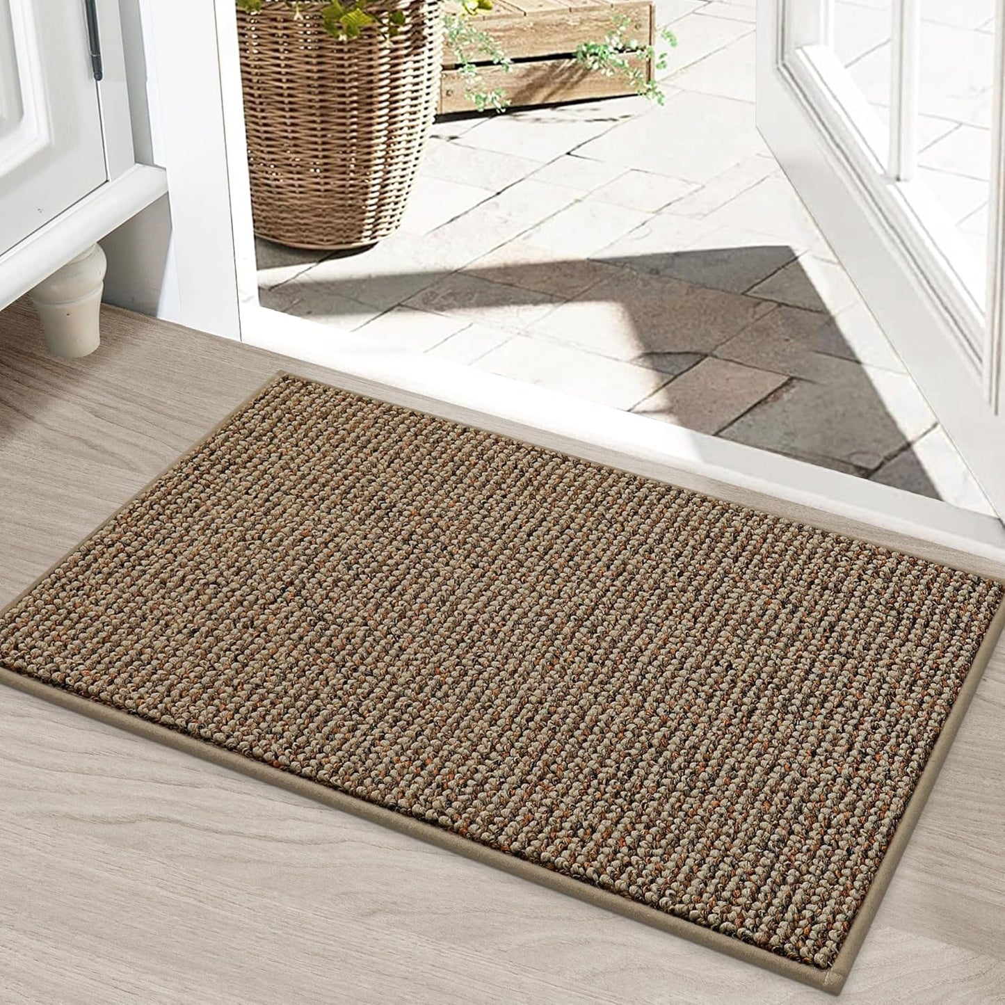 Beqhause Indoor Doormat 60×90cm – Washable Non‑Slip Low Profile Dirt Trapper Entrance Mat (Beige)