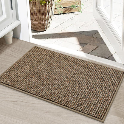 Beqhause Indoor Doormat 60×90cm – Washable Non‑Slip Low Profile Dirt Trapper Entrance Mat (Beige)