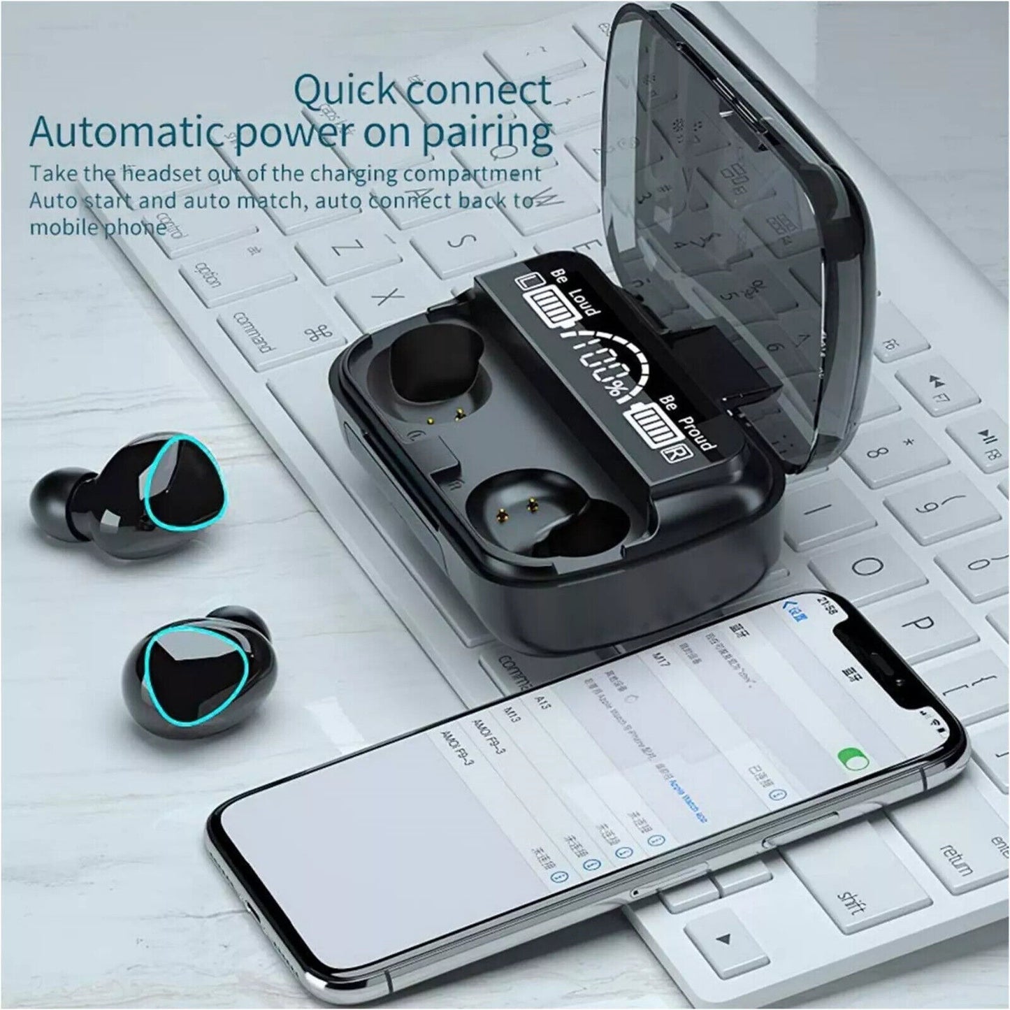 Bluetooth Wireless Headphones – TWS In-Ear Earbuds with LED Display Noise Cancellation Waterproof – Mini Pods