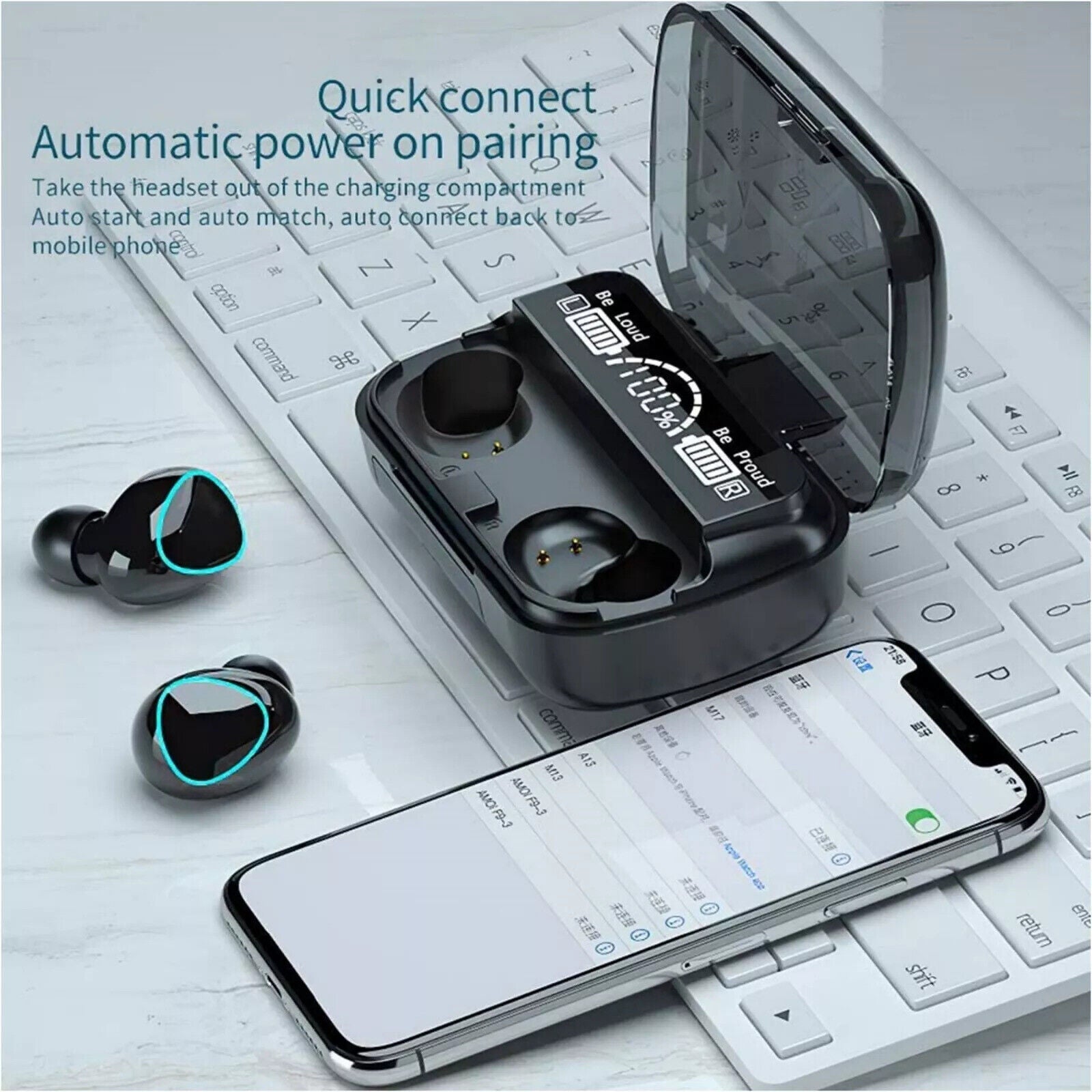 Bluetooth Wireless Headphones – TWS In-Ear Earbuds with LED Display Noise Cancellation Waterproof – Mini Pods