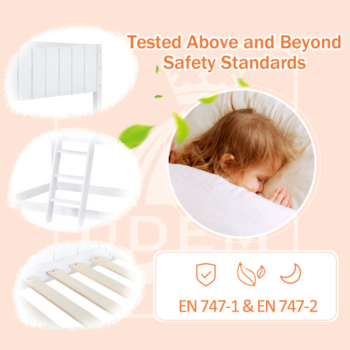Wooden Mid Sleeper Bed (3ft Single) – Treehouse Canopy Loft Bed with Ladder & Guard Rail (90×190cm) | White | UK