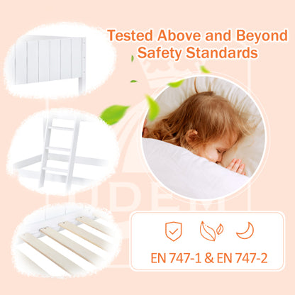 Wooden Mid Sleeper Bed (3ft Single) – Treehouse Canopy Loft Bed with Ladder & Guard Rail (90×190cm) | White | UK