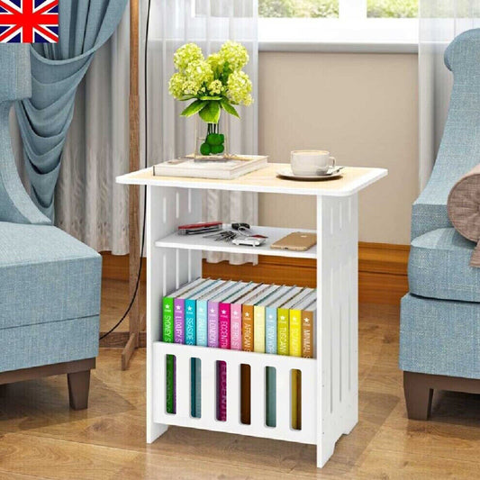 Small Bedside Table Cabinet – Side Coffee Table with Storage Rack | Slim, 2-Tier Design for Bedroom, Living Room, Bathroom