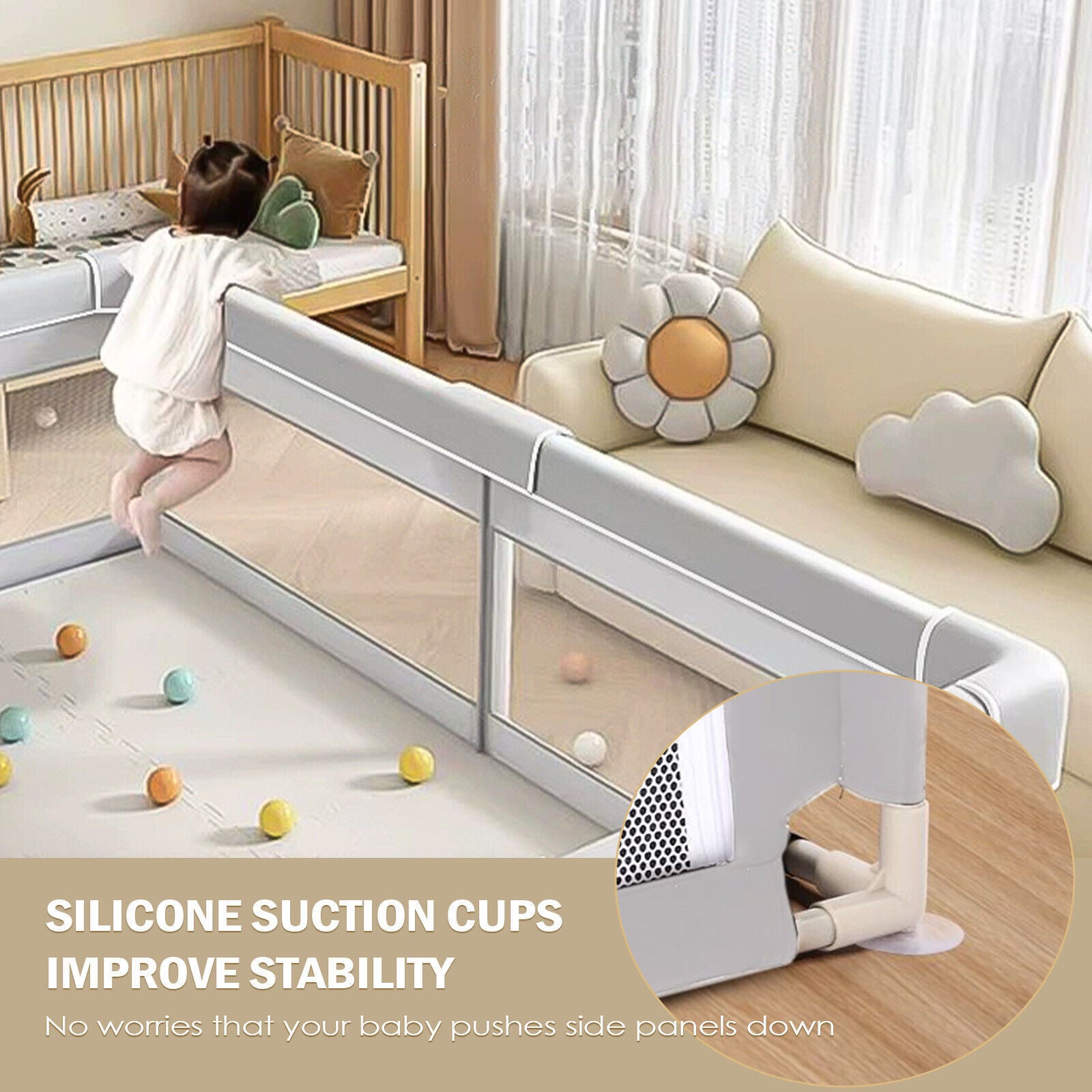 Baby Playpen with Mat – Indoor & Outdoor Activity Fence for Toddlers - Grey