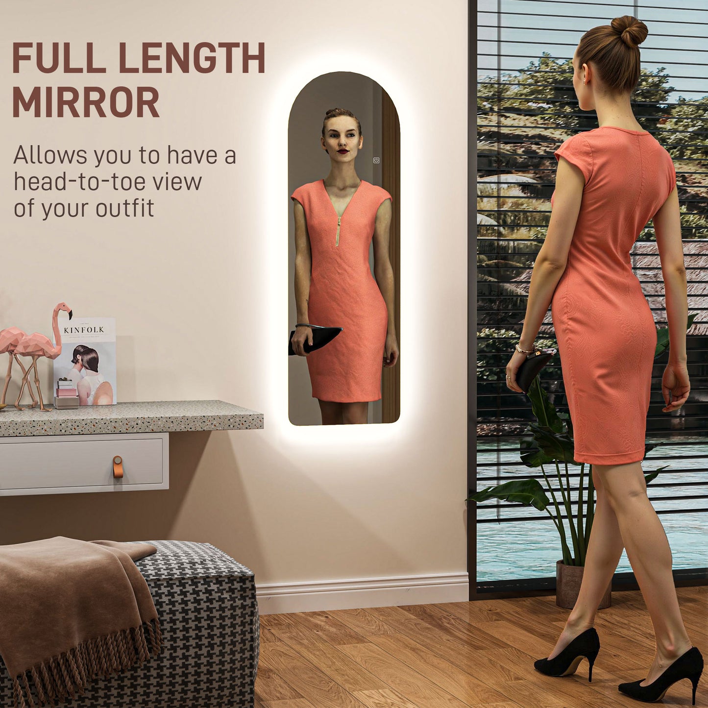 120 × 40cm Arch Full‑Length Mirror with LED Lights – Floor/Wall Mirror