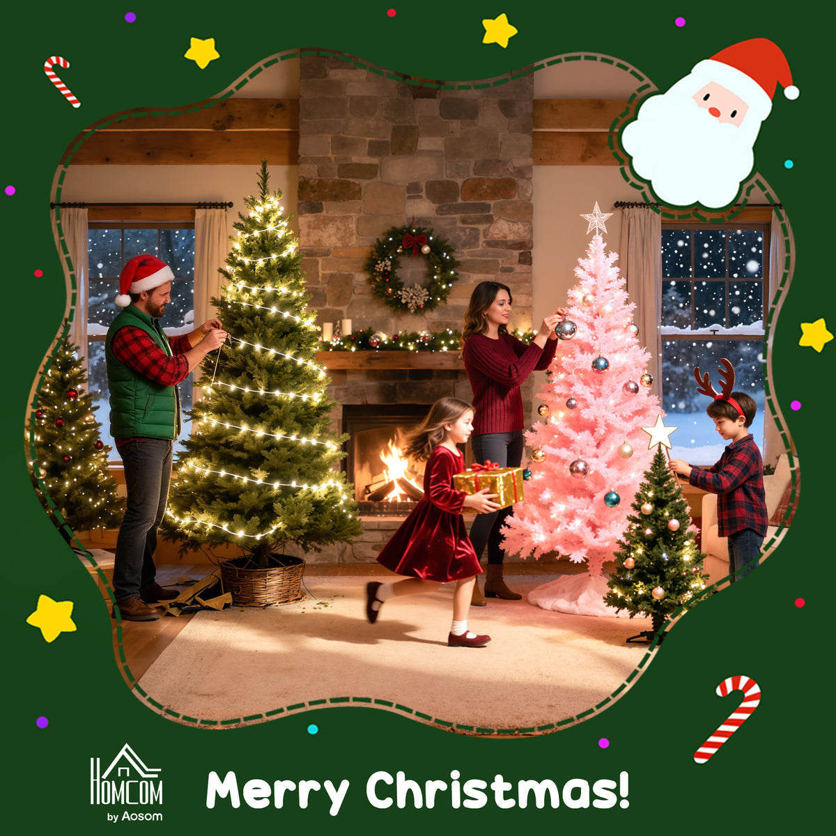 HOMCOM 4FT Green Fibre Optic Artificial Christmas Tree Xmas Colourful LED Scattered Tree with Snowflakes Ornaments Fireproofing