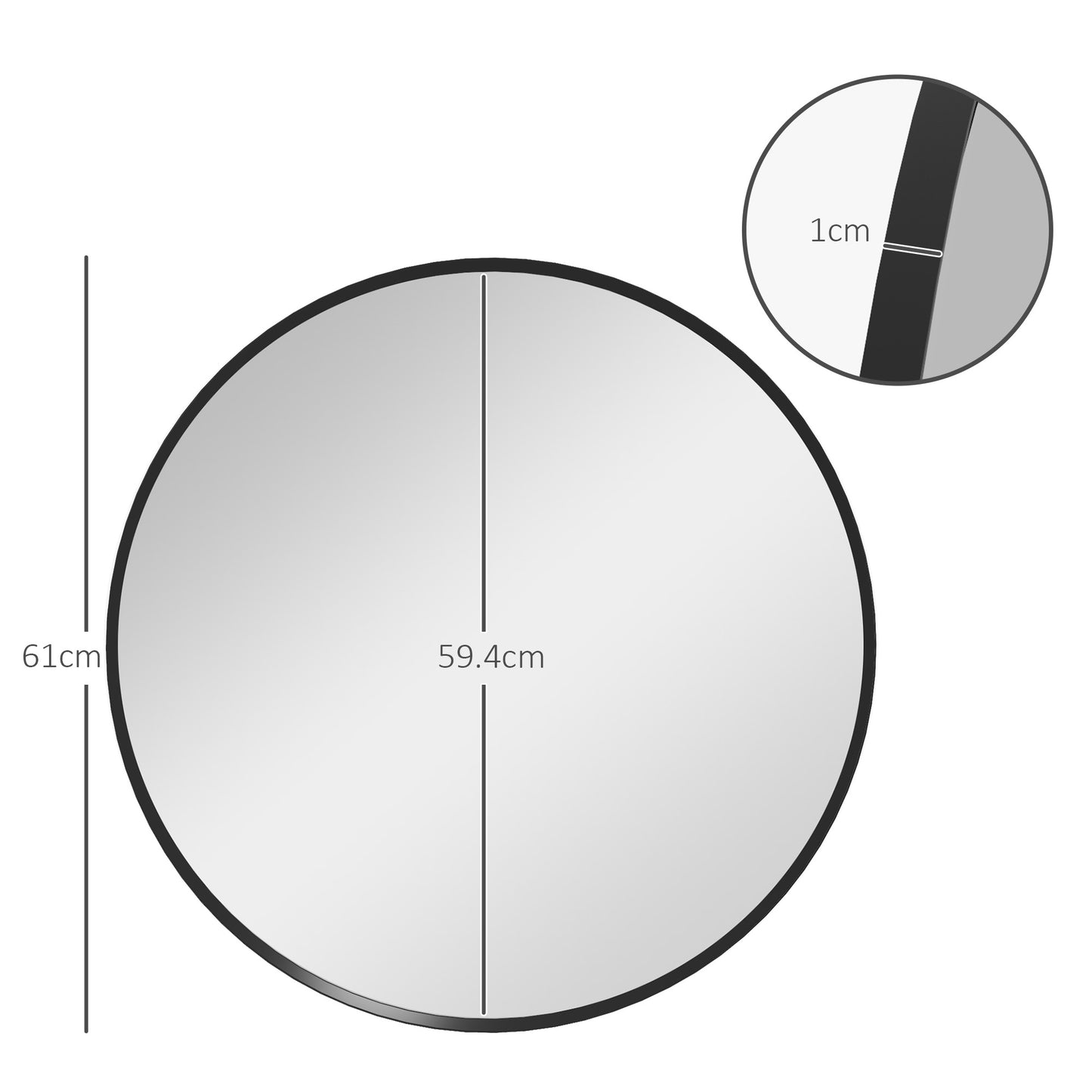 61cm Round Decorative Wall Mirror – Modern Black Frame (Bedroom, Living Room, Bathroom)