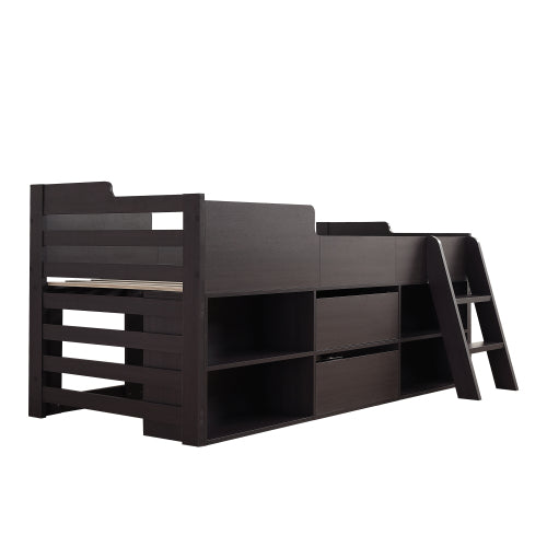 Kids Cabin Bed with Storage – 3ft Single (90×190cm) Mid Sleeper Bed Frame with Drawers & Shelves | White | UK