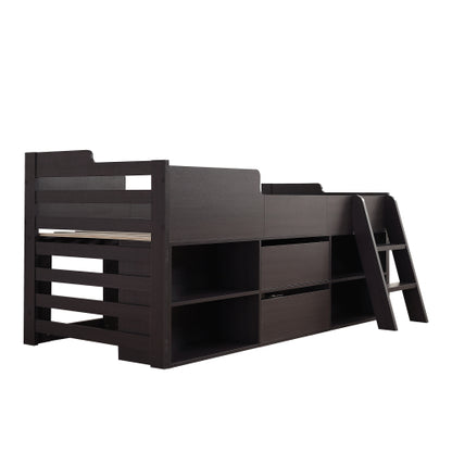 Kids Cabin Bed with Storage – 3ft Single (90×190cm) Mid Sleeper Bed Frame with Drawers & Shelves | White | UK