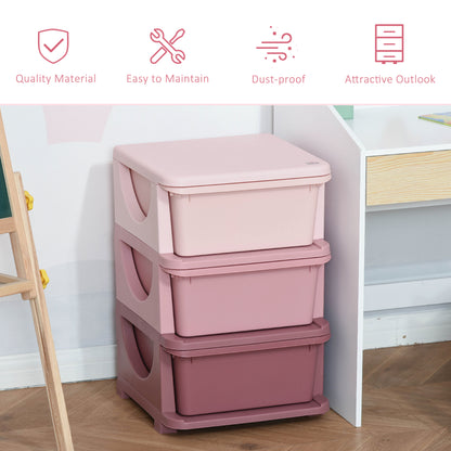 HOMCOM 3 Drawers Plastic Kids Storage Units, 3 Tier Children Toy Chest for Nursery, Playroom, Bedroom, Pink
