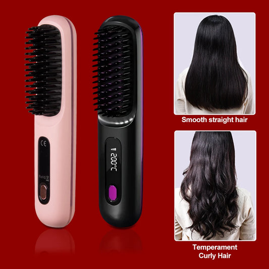 Electric Hair Straightener Brush – Portable USB‑Rechargeable Fast‑Heating Straightening Comb | Travel Hair Styling Tool | UK