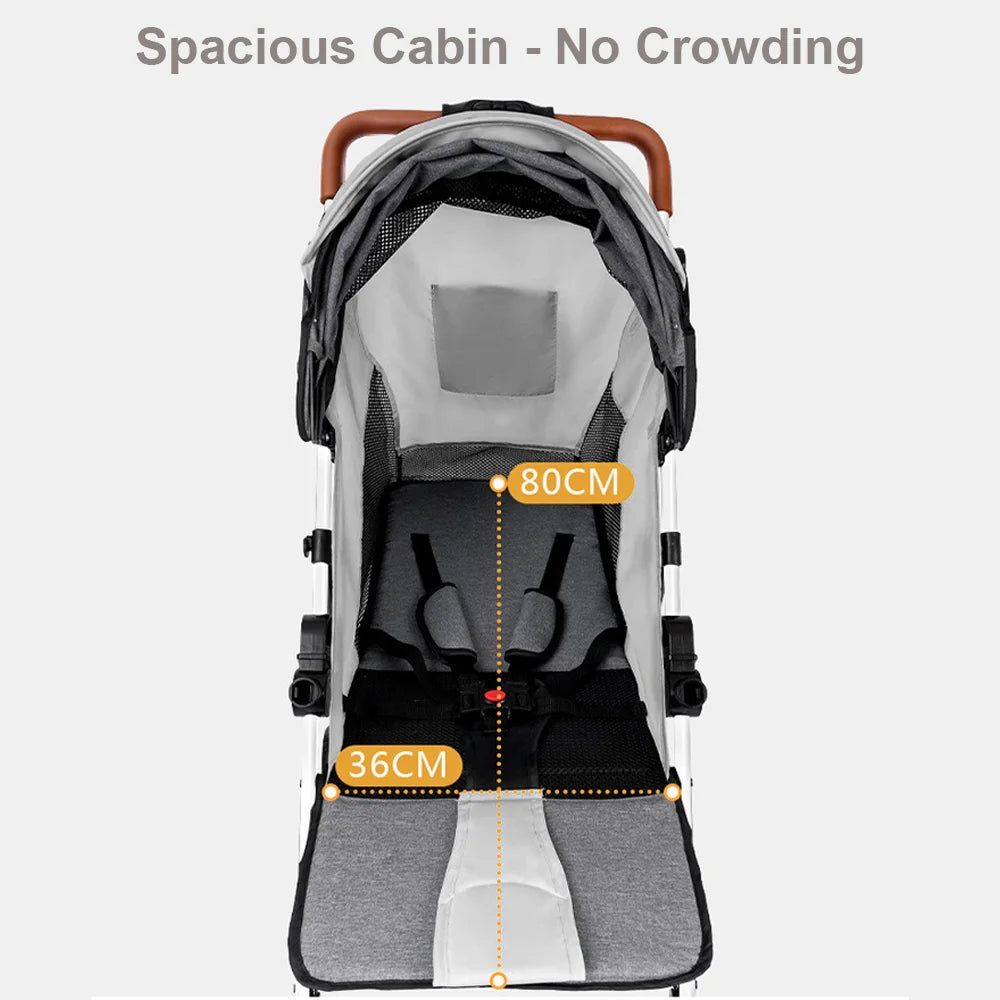 GerTong Lightweight Foldable Baby Stroller | One-Click Fold, Sit & Recline, Mosquito Net & Accessories Included — Black