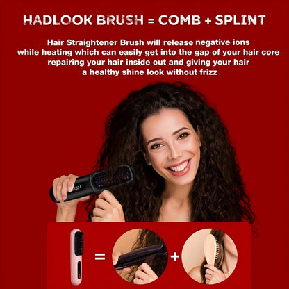 Electric Hair Straightener Brush – Portable USB‑Rechargeable Fast‑Heating Straightening Comb | Travel Hair Styling Tool | UK
