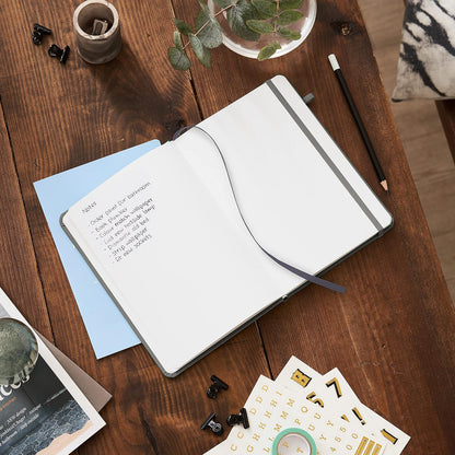 The Little Calm and Happy™ Dotted Notebook | 160-Page Hardcover Dot Grid Journal | 120gsm, Elastic Closure, Ribbon Bookmark, Back Pocket, Introductory Journaling Guide | Blue | Vegan