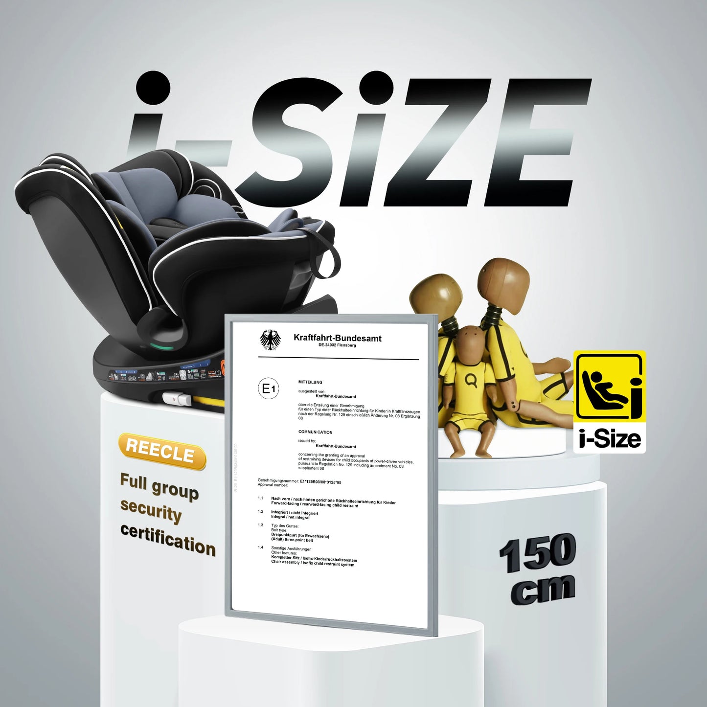 Reecle 360° Swivel i-Size Baby & Child Car Seat | ISOFIX + Top Tether, 40–150cm, 0–12 Years — Black, Grey or Red