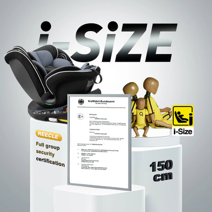 Reecle 360° Swivel i-Size Baby & Child Car Seat | ISOFIX + Top Tether, 40–150cm, 0–12 Years — Black, Grey or Red