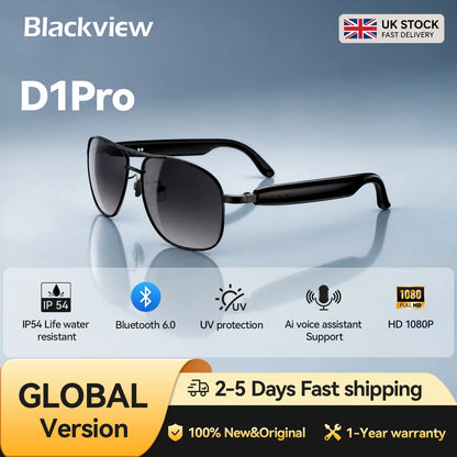 Blackview D1 Pro Smart Glasses | BLE 6.0, Voice Assistant, IP54 Waterproof, UV Protection, Dual Mic & Noise Reduction
