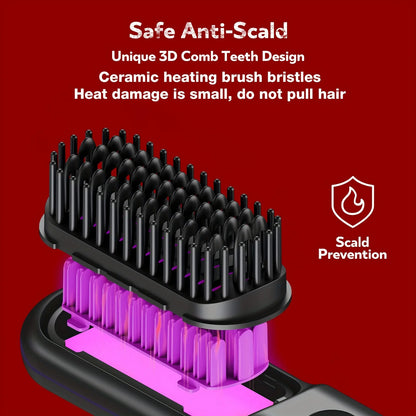 Electric Hair Straightener Brush – Portable USB‑Rechargeable Fast‑Heating Straightening Comb | Travel Hair Styling Tool | UK