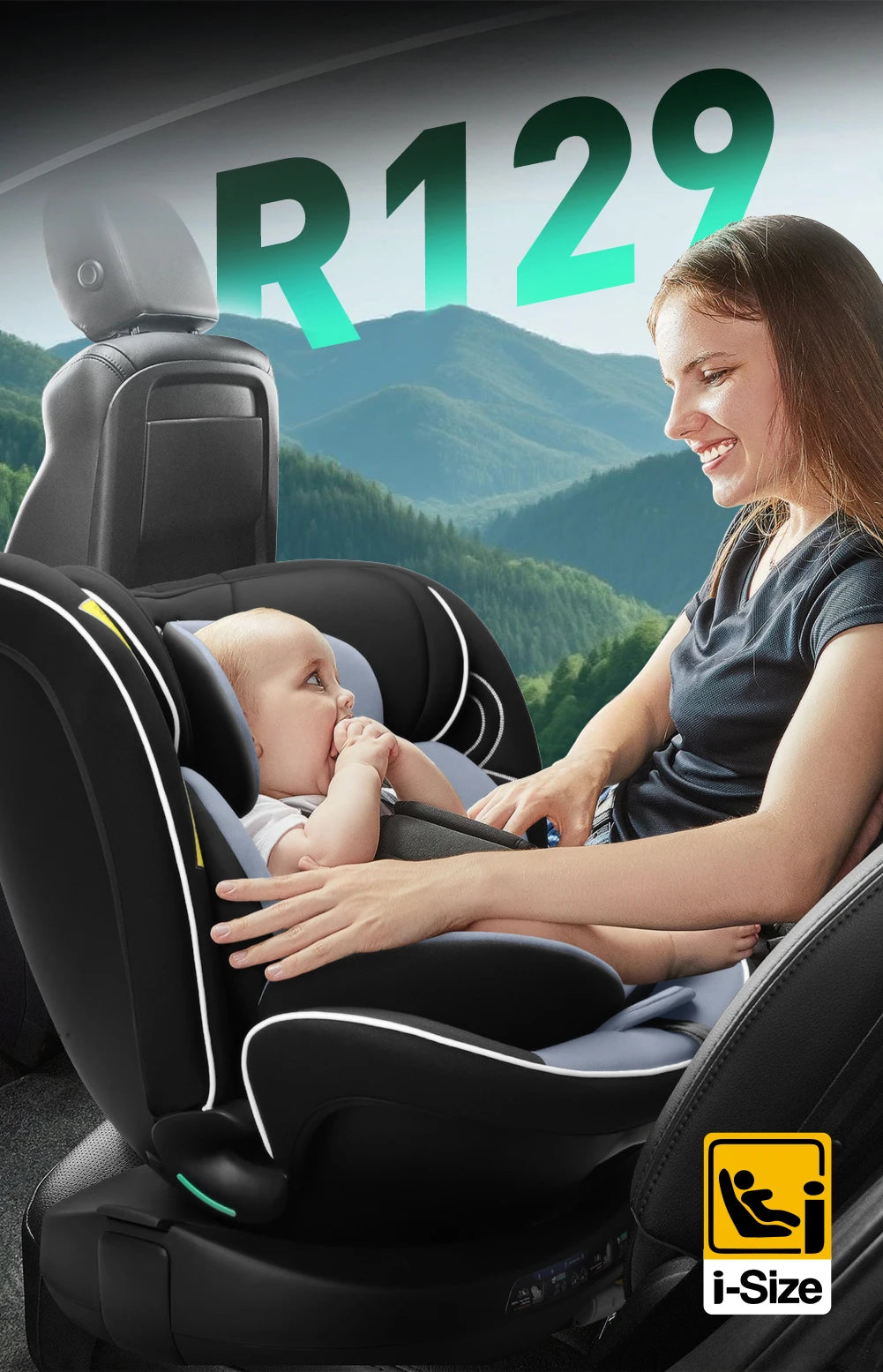 Reecle 360° Swivel i-Size Baby & Child Car Seat | ISOFIX + Top Tether, 40–150cm, 0–12 Years — Black, Grey or Red