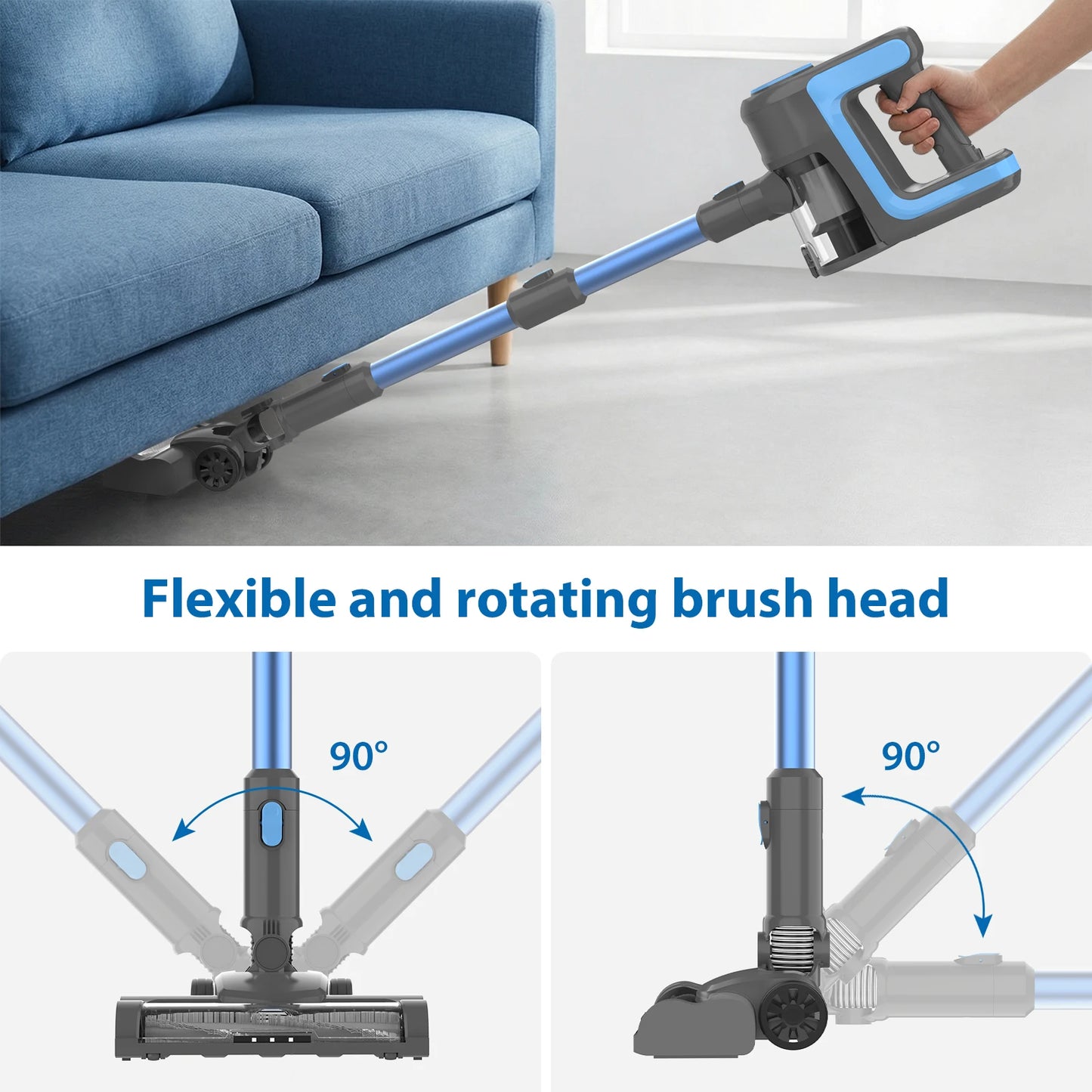 Cordless Vacuum Cleaner, 6-in-1 Stick Vacuum with 15000PA Strong Suction, LED Floor Light & 40-Min Long Runtime, 1000w Lightweight Handheld Vacuum for Pet Hair, Hard Floors, Carpets, Stairs, Home, Car Use